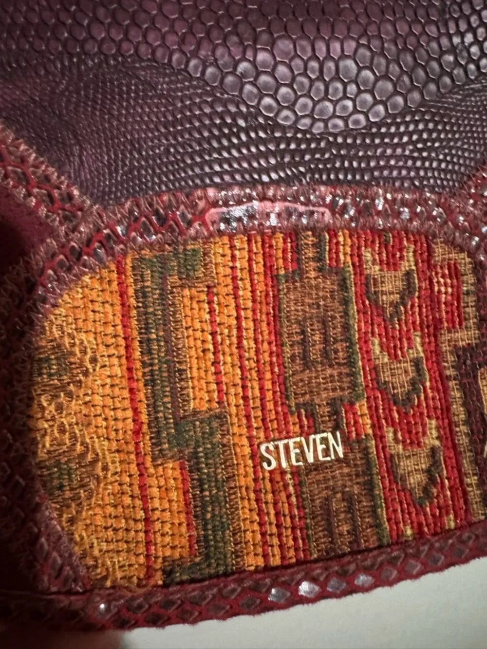 Steven Steve Madden Serape patchwork crossbody saddle bag leather trim